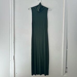 Reformation Green Ribbed Knit Turtleneck Sleeveless Dress